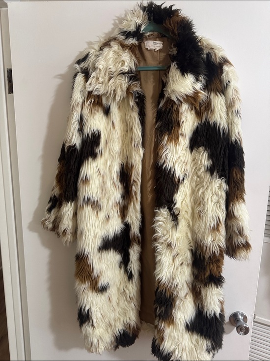 Anthropologie Jackets & Blazers - Anthropologie Multicolor Faux Fur Long Coat in Cream, Brown & Black